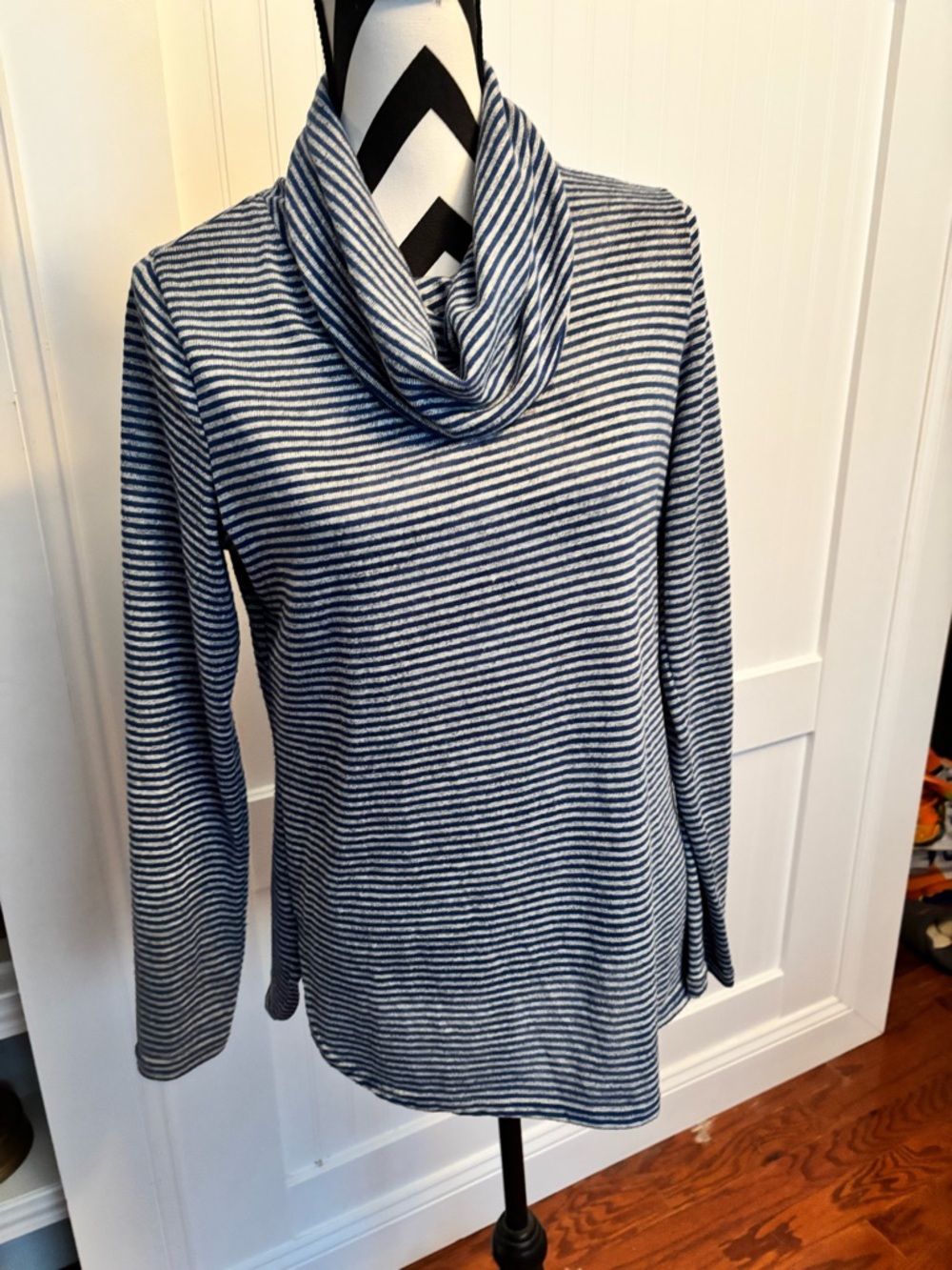croft & barrow Navy and Gray Striped Cowl Neck Sweater